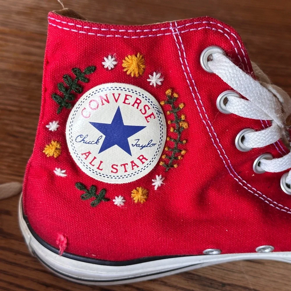 One-of-a-Kind Hand-Stitched Embroidered Converse Sneakers Women’s 10, Men’s 8 - Picture 13 of 15